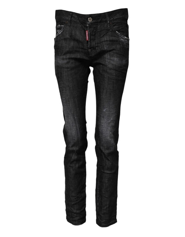 Black Washed Cotton Mid Waist Skinny Jeans Dsquared²