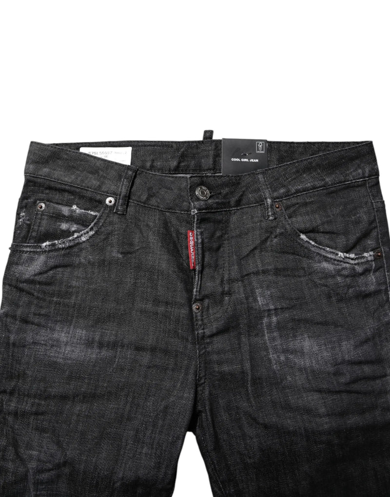 Black Washed Cotton Mid Waist Skinny Jeans Dsquared²