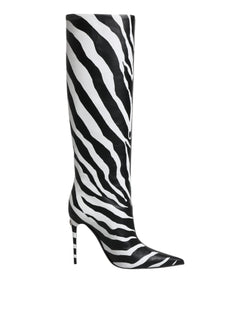 Black White Zebra Heels High Boots Shoes Dolce & Gabbana