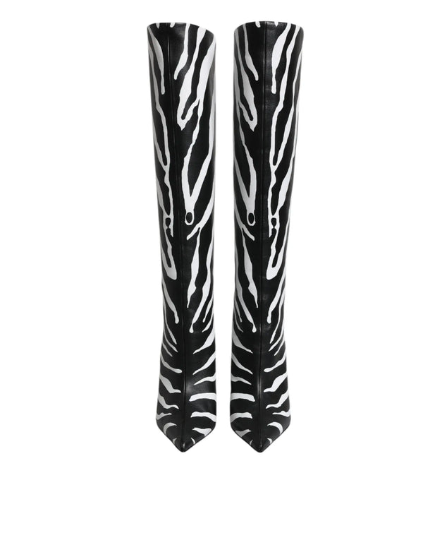 Black White Zebra Heels High Boots Shoes Dolce & Gabbana