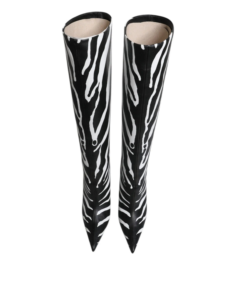 Black White Zebra Heels High Boots Shoes Dolce & Gabbana