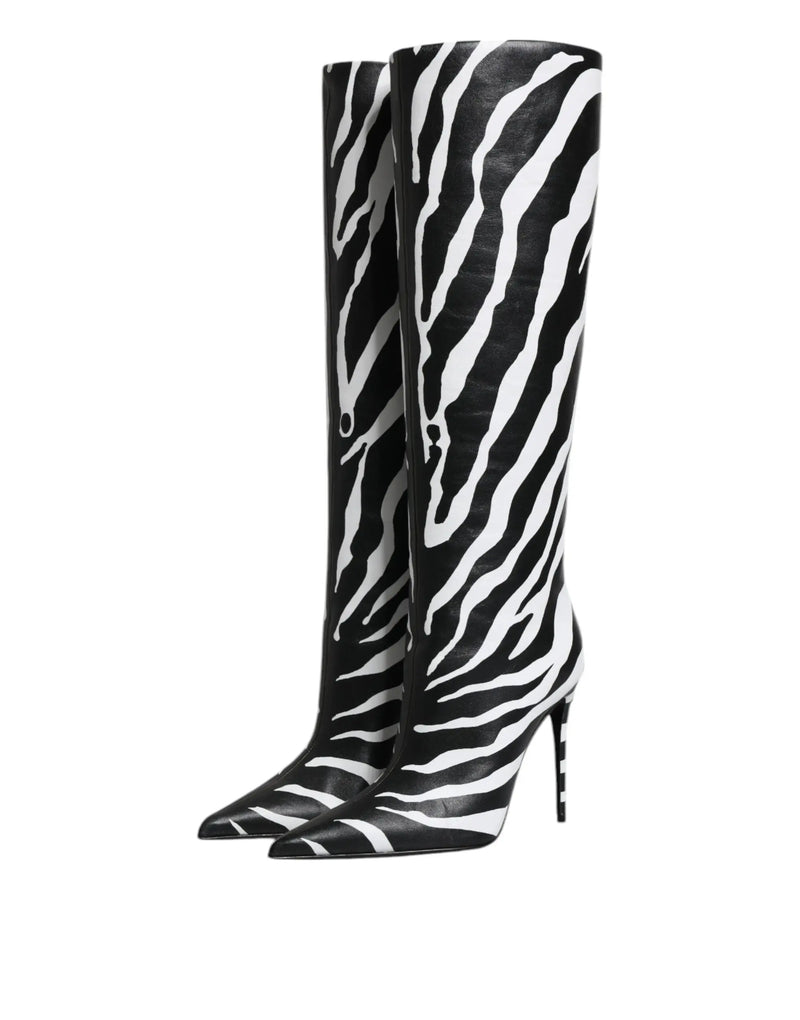 Black White Zebra Heels High Boots Shoes Dolce & Gabbana