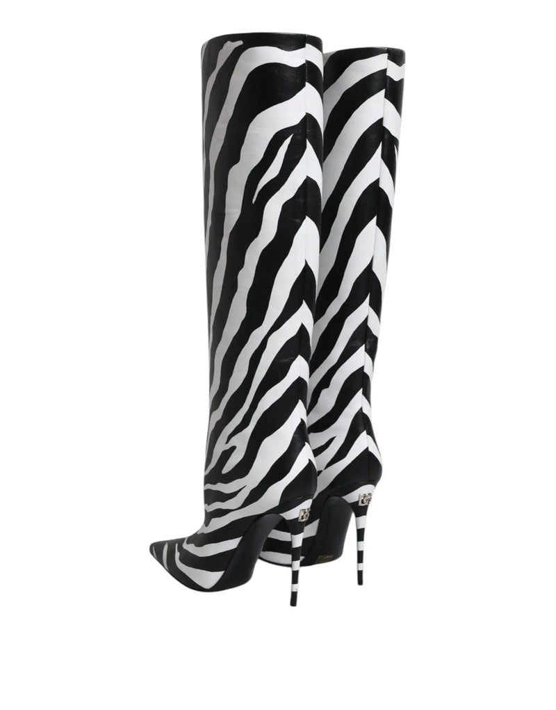 Black White Zebra Heels High Boots Shoes Dolce & Gabbana