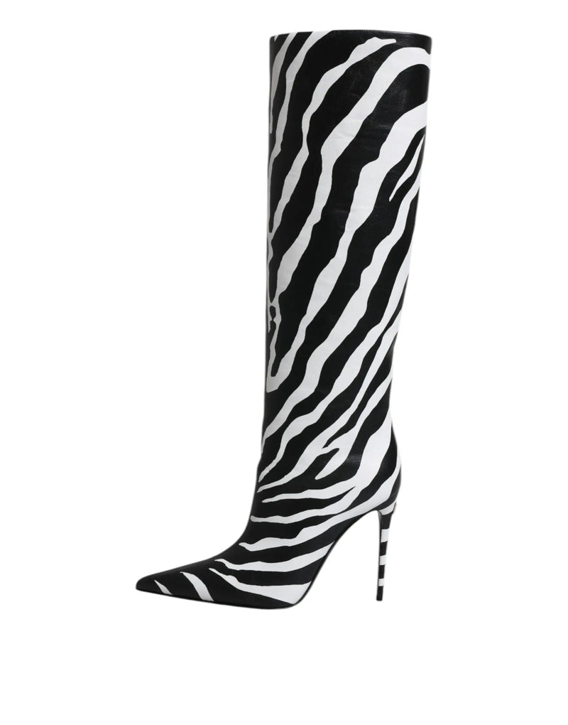 Black White Zebra Heels High Boots Shoes Dolce & Gabbana