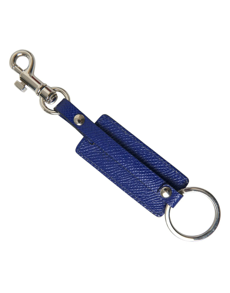 Blue Calf Leather DG Logo Silver Brass Keyring Keychain Dolce & Gabbana