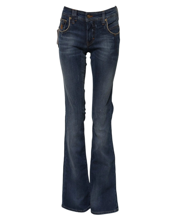 Blue Cotton Mid Waist Wide Leg Denim Jeans John Galliano