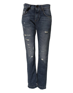 Blue Cotton Tattered Boyfriend Denim Jeans Dolce & Gabbana