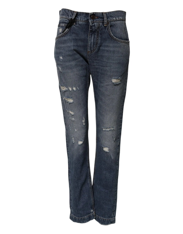 Blue Cotton Tattered Boyfriend Denim Jeans Dolce & Gabbana