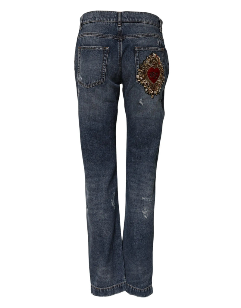 Blue Cotton Tattered Boyfriend Denim Jeans Dolce & Gabbana
