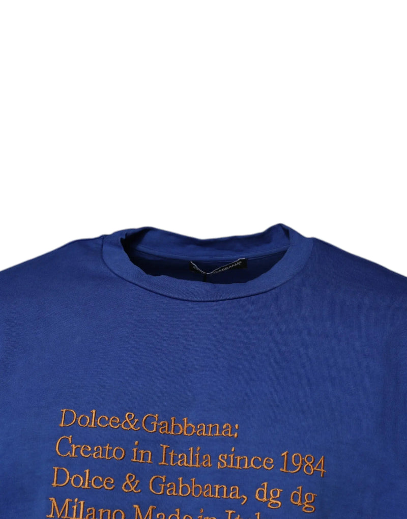 Blue Graphic Print Cotton Crew Neck T-shirt Dolce & Gabbana