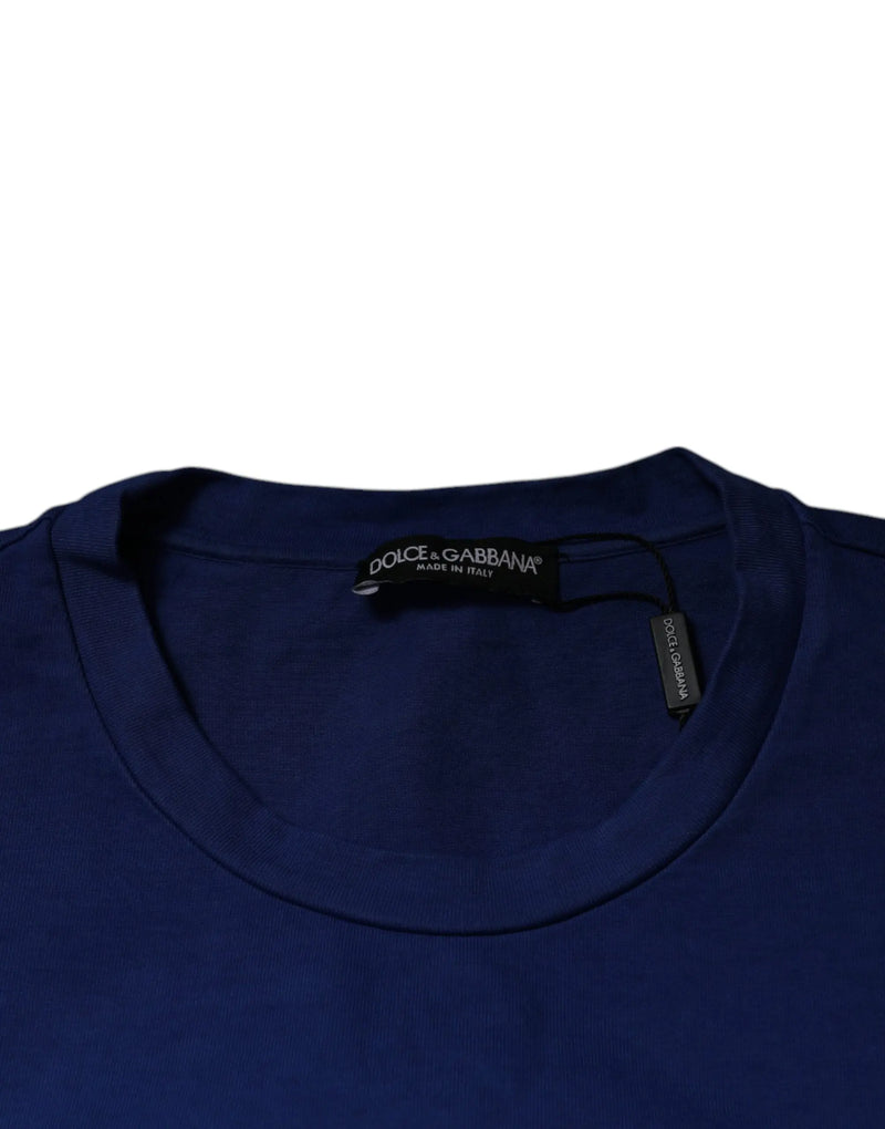 Blue Graphic Print Cotton Crew Neck T-shirt Dolce & Gabbana