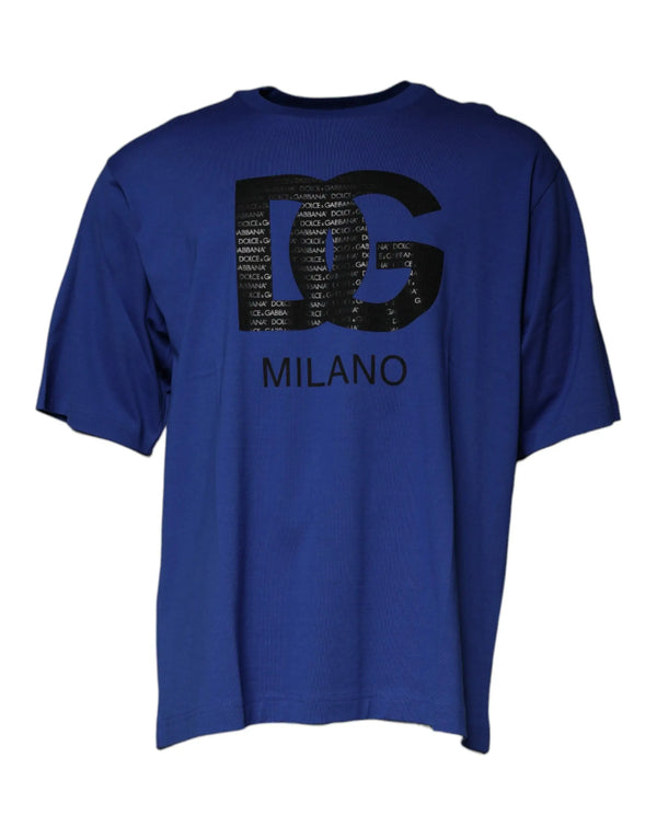 Blue Logo Print Cotton Men Crew Neck T-shirt Dolce & Gabbana