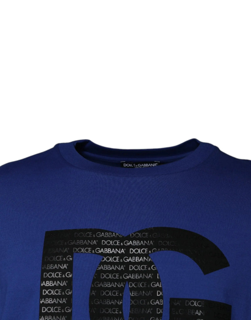 Blue Logo Print Cotton Men Crew Neck T-shirt Dolce & Gabbana