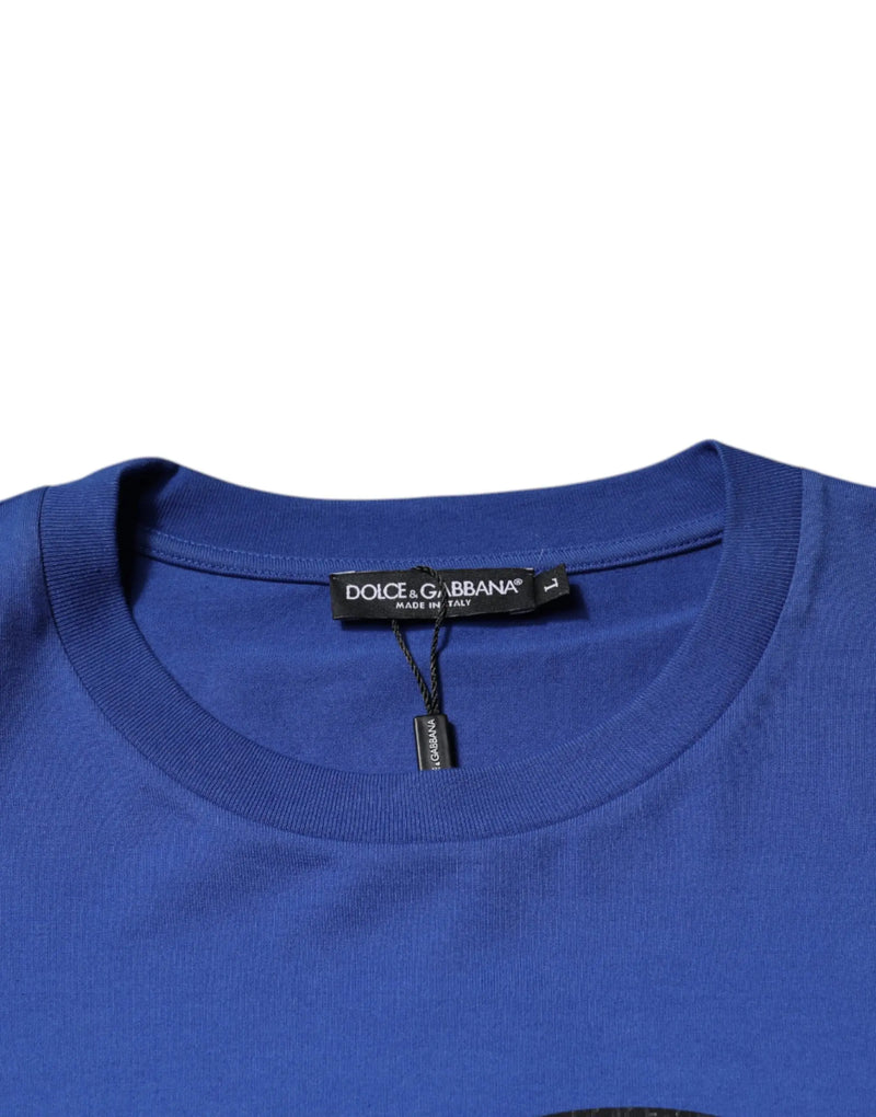 Blue Logo Print Cotton Men Crew Neck T-shirt Dolce & Gabbana