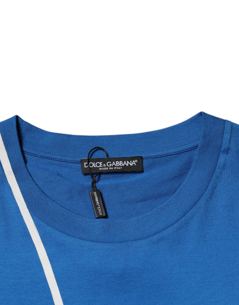 Blue Logo Print Cotton Men Crew Neck T-shirt Dolce & Gabbana