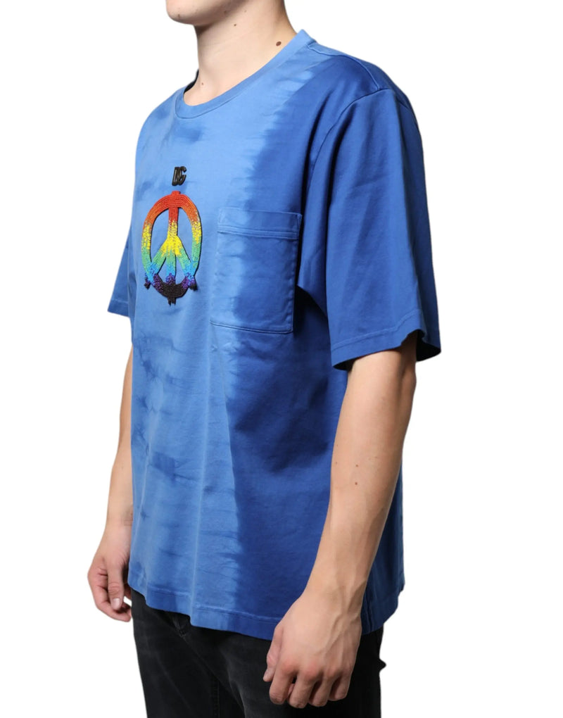 Blue Tie-Dye Peace Sign Cotton T-shirt Dolce & Gabbana