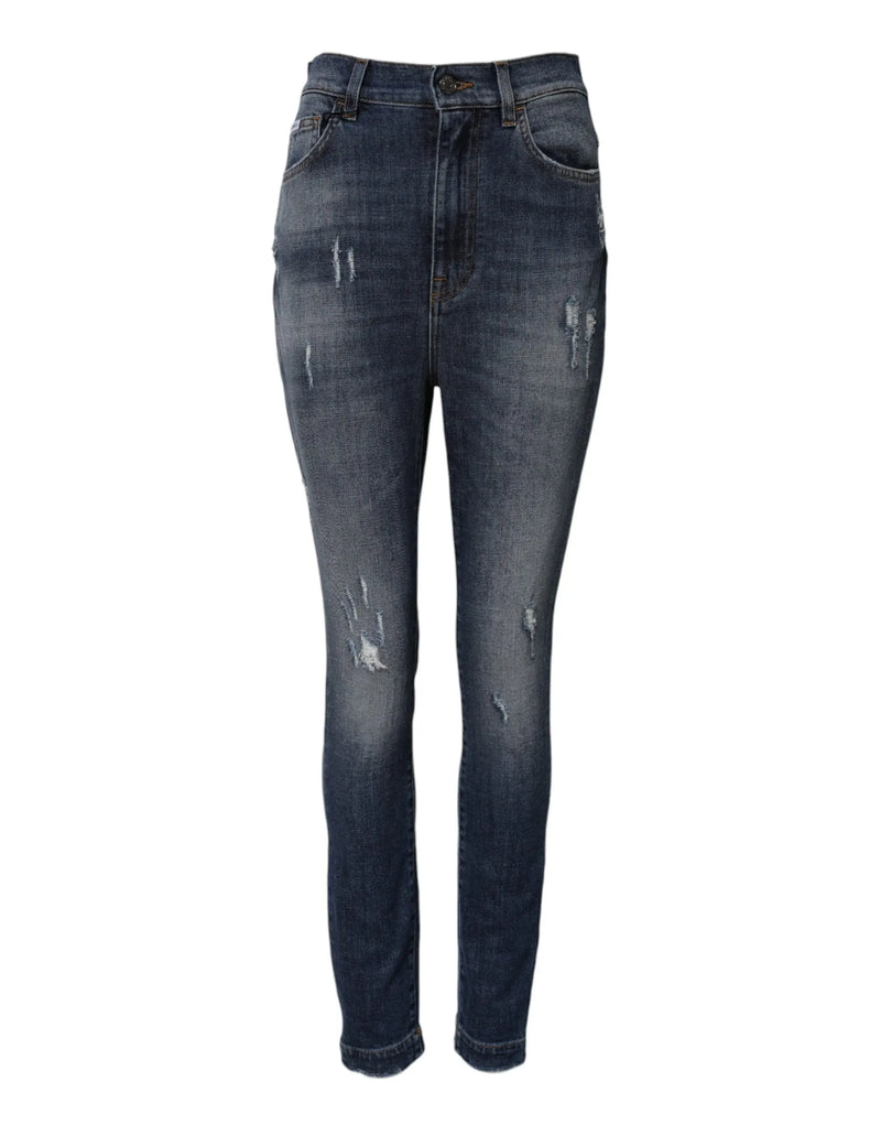Blue Washed Cotton High Waisted Denim Jeans Dolce & Gabbana