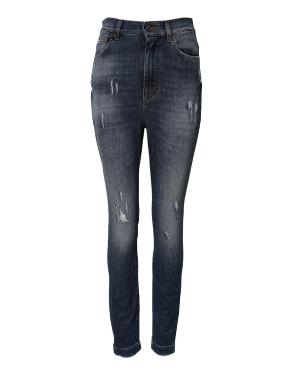 Blue Washed Cotton High Waisted Denim Jeans Dolce & Gabbana