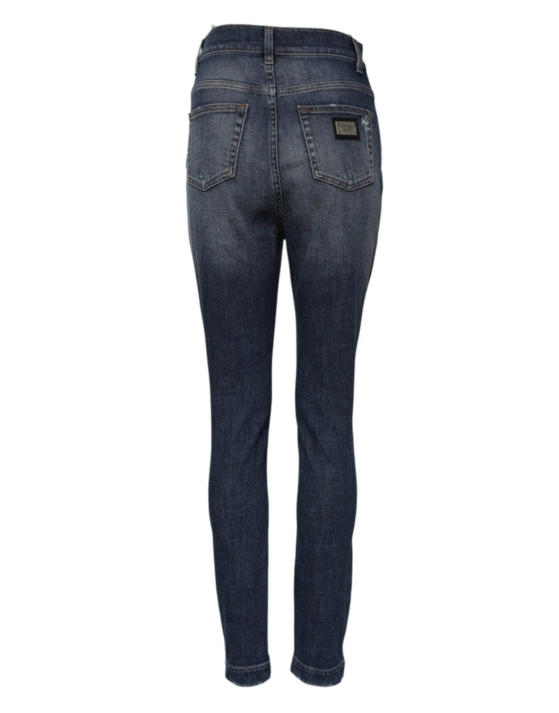 Blue Washed Cotton High Waisted Denim Jeans Dolce & Gabbana