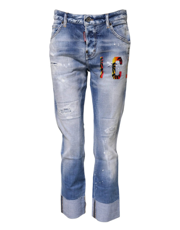 Blue Washed Cotton Mid Waist Skinny Denim Jeans Dsquared²