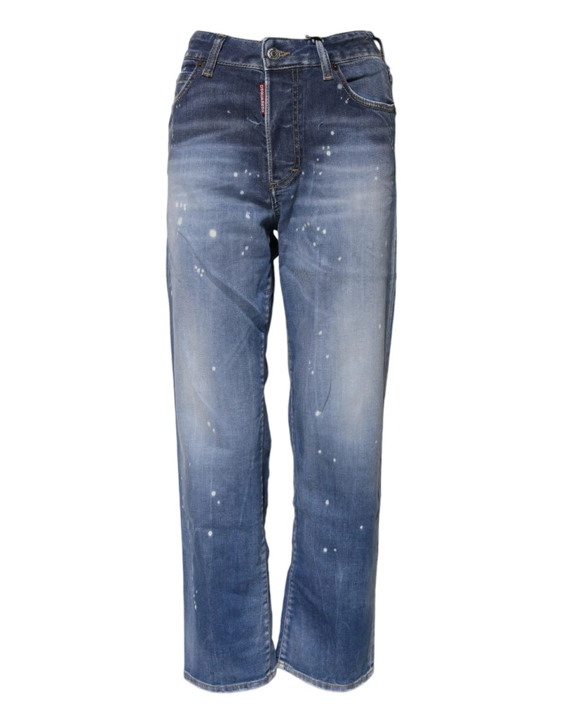 Blue Washed Cotton Mid Waist Straight Jeans Dsquared²