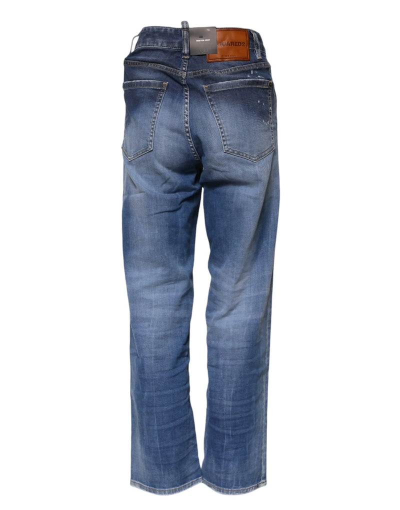 Blue Washed Cotton Mid Waist Straight Jeans Dsquared²