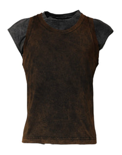 Brown Cotton Round Neck Sleeveless T-shirt Dolce & Gabbana