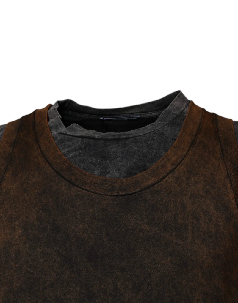 Brown Cotton Round Neck Sleeveless T-shirt Dolce & Gabbana