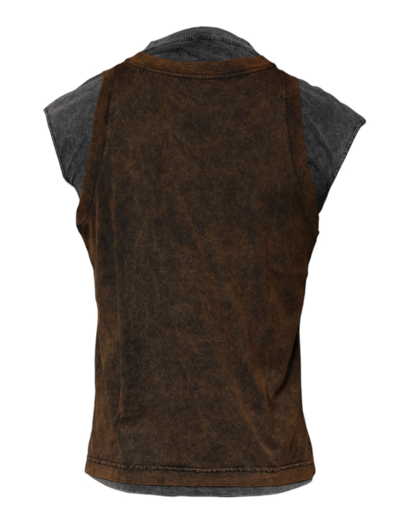 Brown Cotton Round Neck Sleeveless T-shirt Dolce & Gabbana