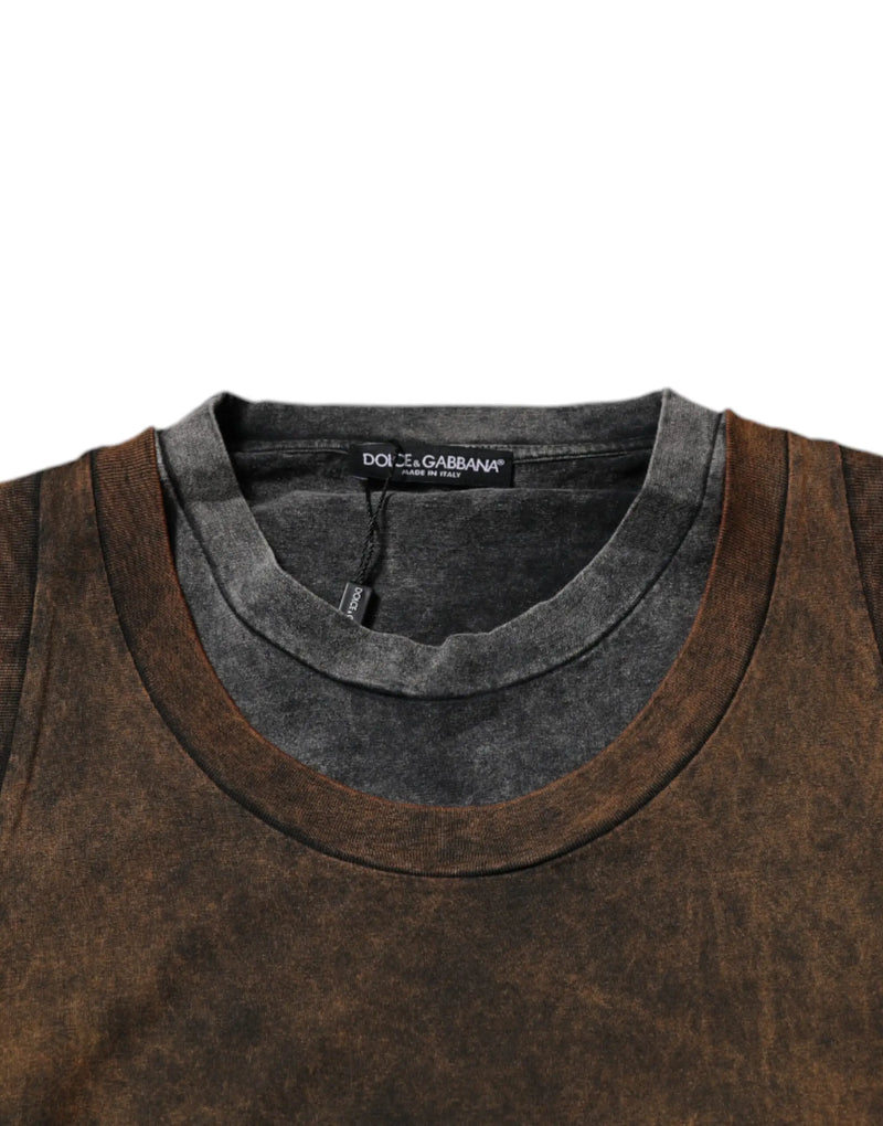 Brown Cotton Round Neck Sleeveless T-shirt Dolce & Gabbana