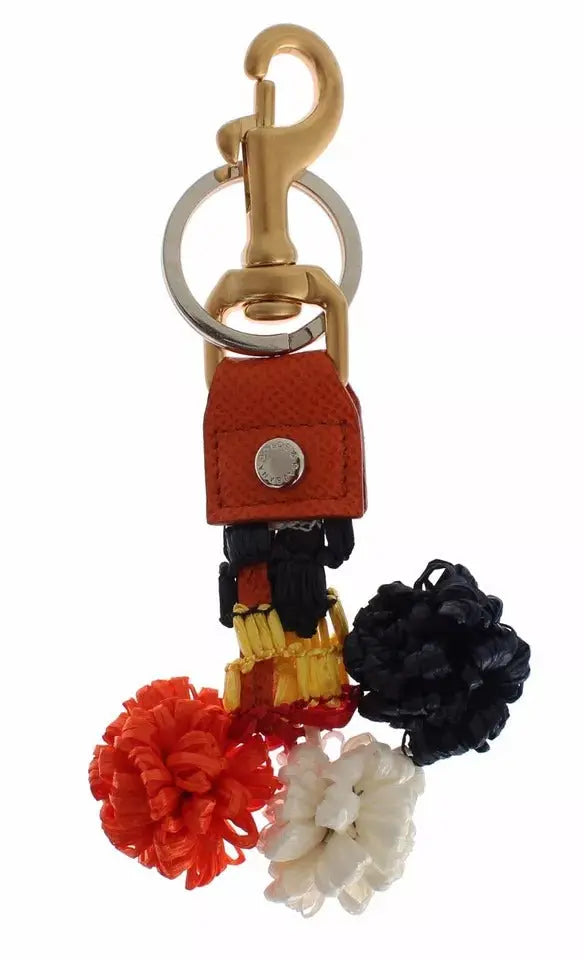 Brown Gold Raffia Leather Clasp Finder Chain Keyring Dolce & Gabbana