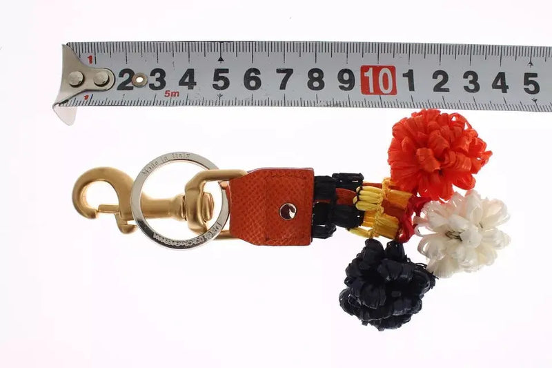 Brown Gold Raffia Leather Clasp Finder Chain Keyring Dolce & Gabbana