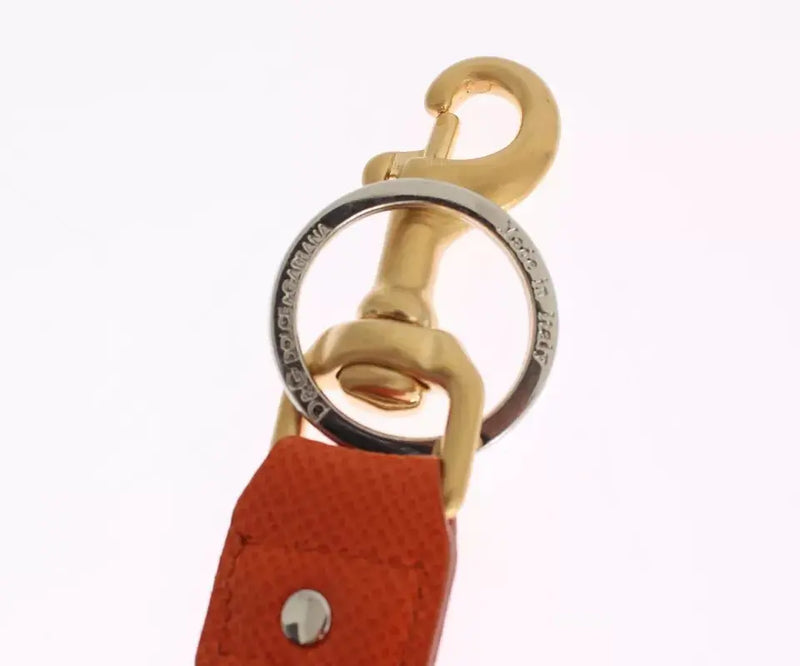 Brown Gold Raffia Leather Clasp Finder Chain Keyring Dolce & Gabbana