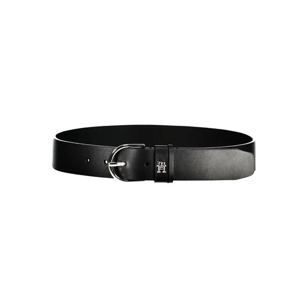 Chic Black Leather Belt with Metal Buckle Tommy Hilfiger