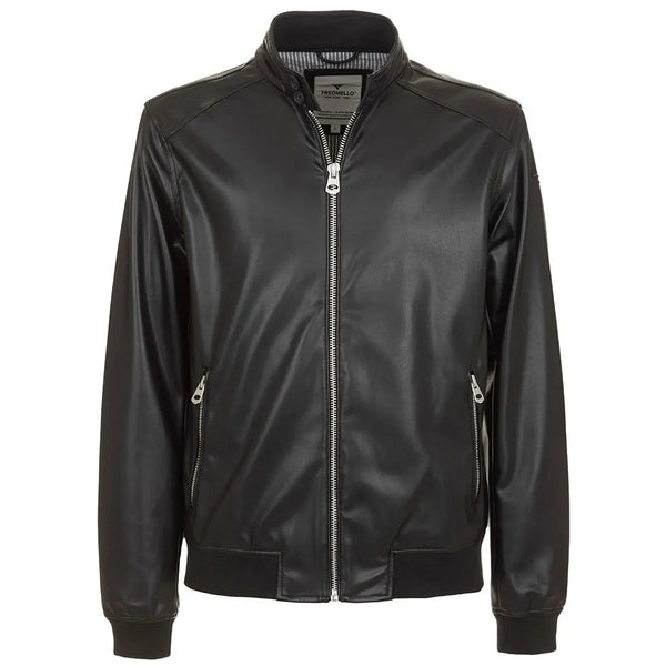 Eco-Leather Zip-Up Jacket with Buttoned Collar Fred Mello