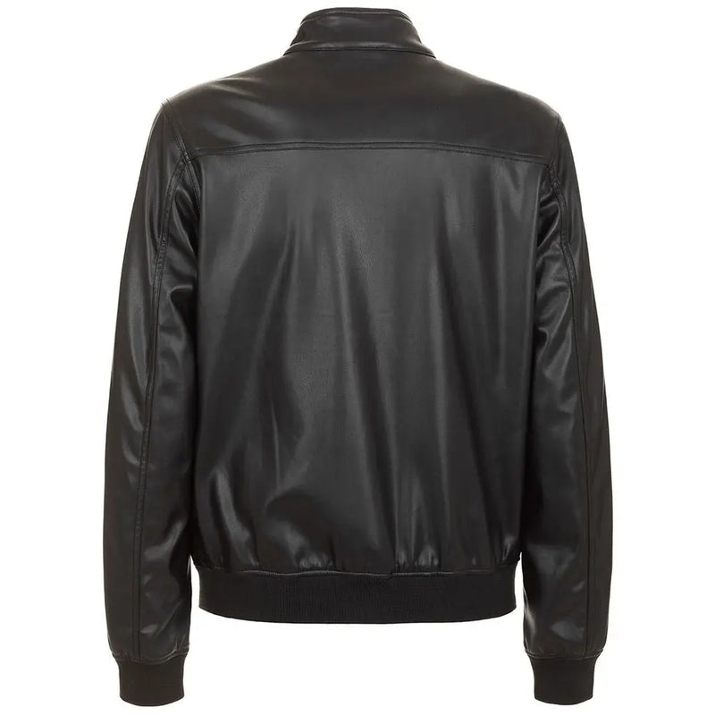 Eco-Leather Zip-Up Jacket with Buttoned Collar Fred Mello