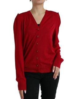 Elegant Red V-Neck Wool Cardigan Dolce & Gabbana