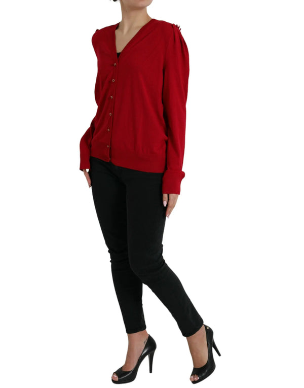 Elegant Red V-Neck Wool Cardigan Dolce & Gabbana