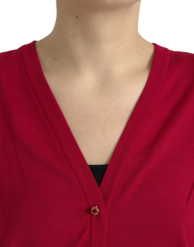 Elegant Red V-Neck Wool Cardigan Dolce & Gabbana