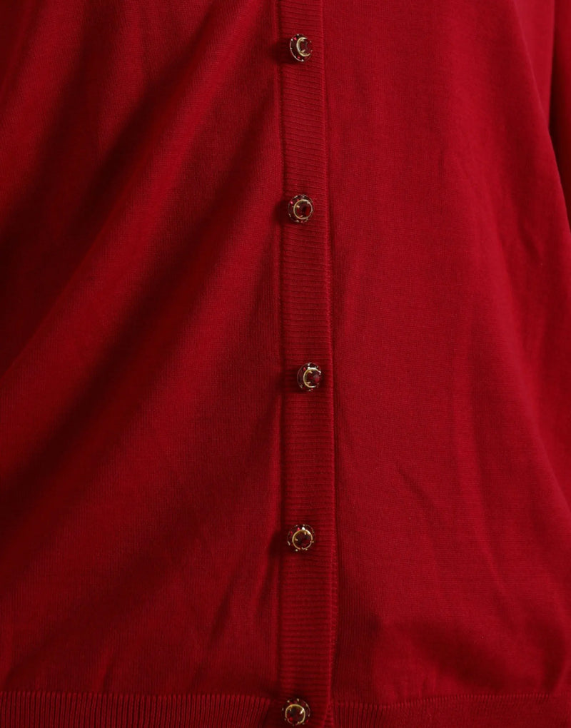 Elegant Red V-Neck Wool Cardigan Dolce & Gabbana