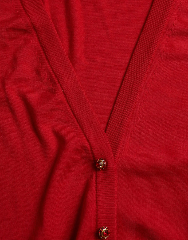 Elegant Red V-Neck Wool Cardigan Dolce & Gabbana