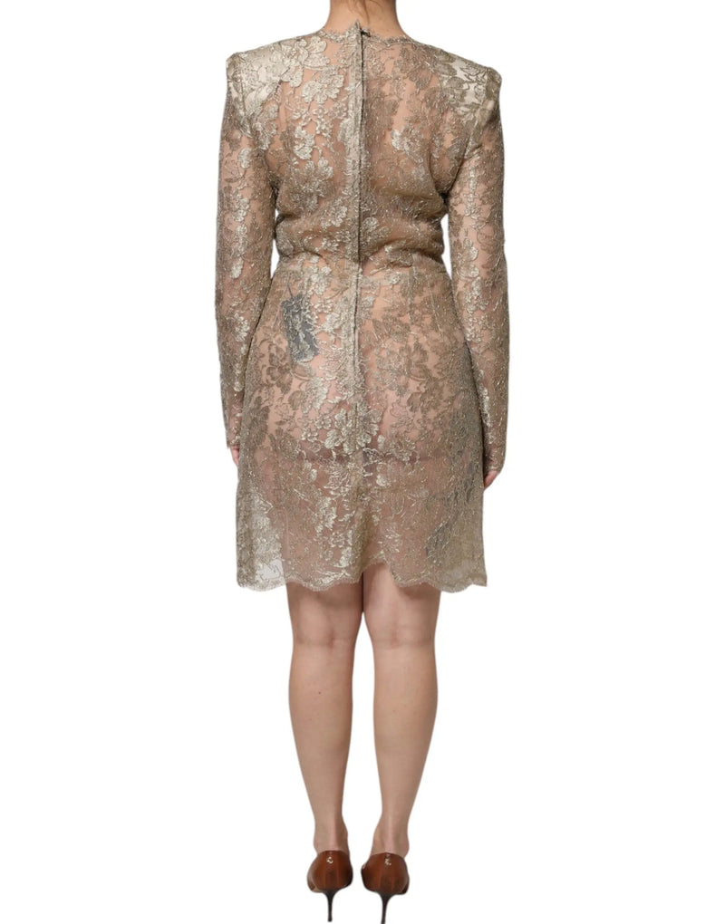 Gold Floral Lace A-line Sheath Mini Dress Dolce & Gabbana