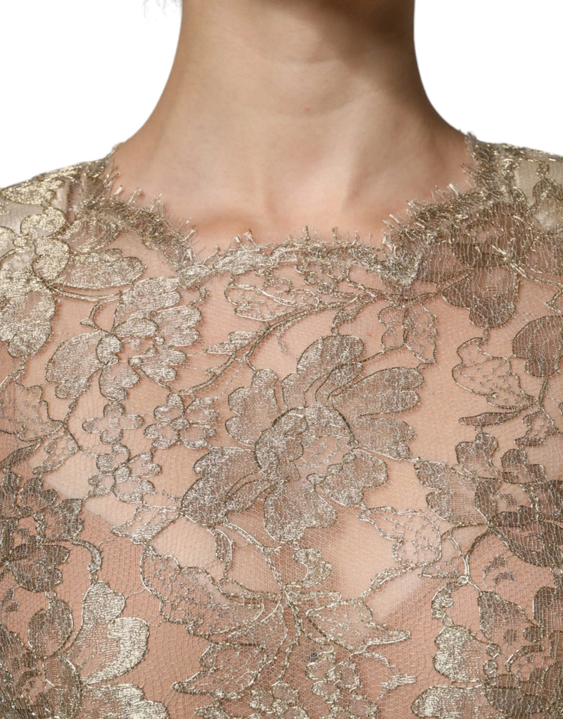 Gold Floral Lace A-line Sheath Mini Dress Dolce & Gabbana