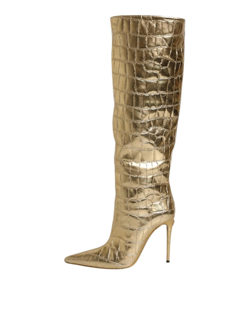 Gold Leather Stiletto Heels High Boots Shoes Dolce & Gabbana