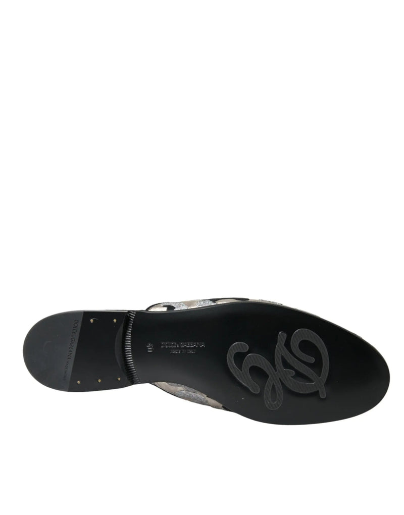Gray Jacquard Crystal Mule Flat Sandals Shoes Dolce & Gabbana