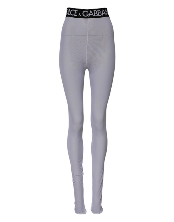 Gray Nylon DG Logo Mid Waisted Leggings Pants Dolce & Gabbana