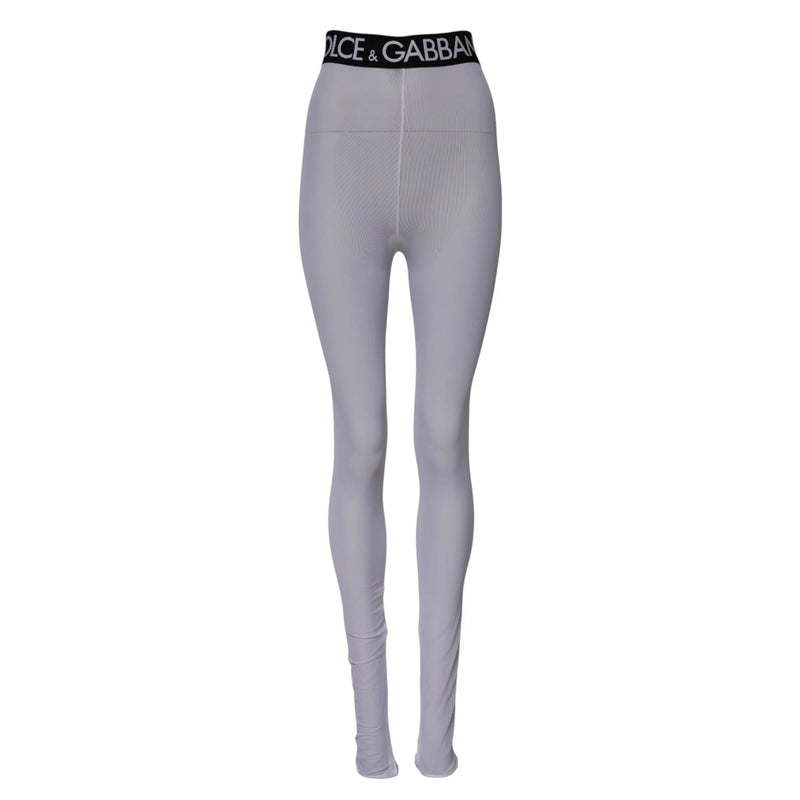 Gray Nylon DG Logo Mid Waisted Leggings Pants Dolce & Gabbana