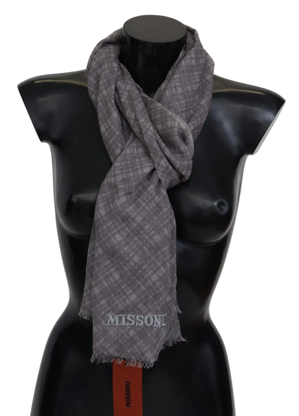 Gray Plaid Wool Unisex Neck Wrap Scarf Missoni