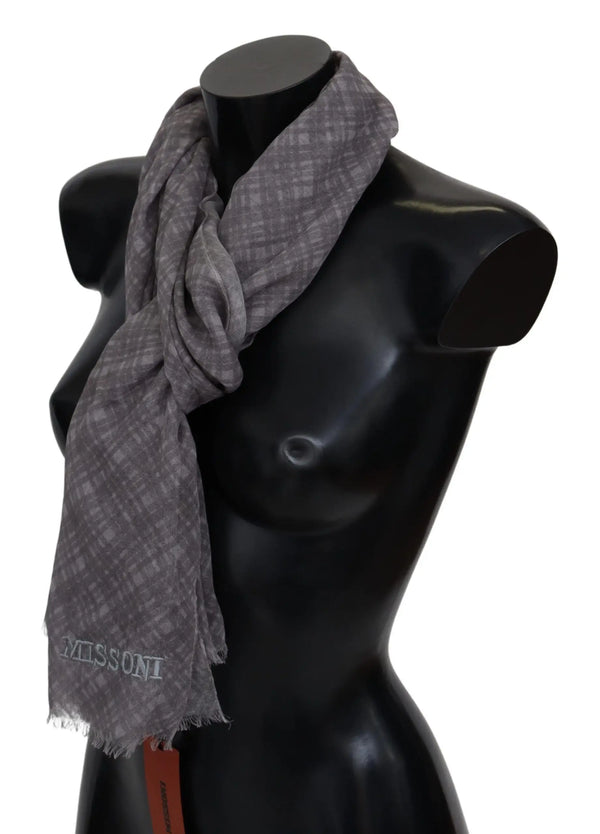 Gray Plaid Wool Unisex Neck Wrap Scarf Missoni
