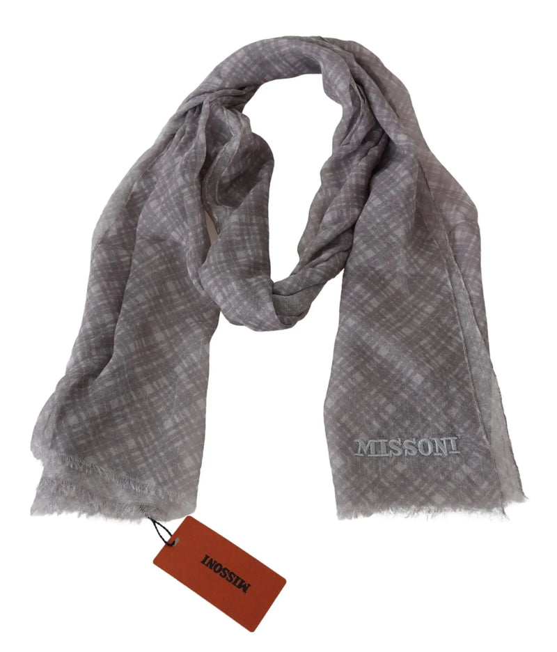 Gray Plaid Wool Unisex Neck Wrap Scarf Missoni